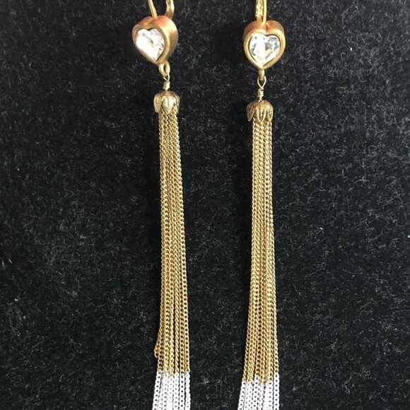 Vintage 𝅺BETSEY Johnson heart long chain dangle earrings - Picture 1 of 5
